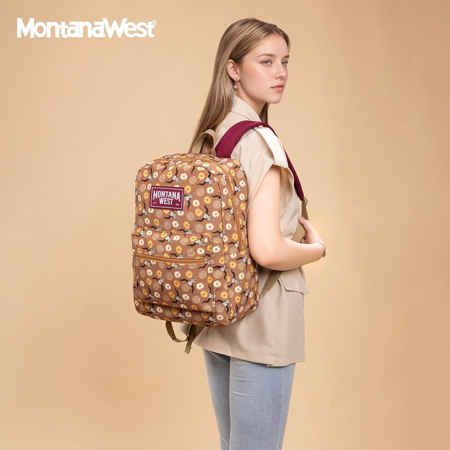 imageMontana West Backpack for Women Men 2 PCS Lightweight College Bookbags Casual Daypack Backpacks for Commute amp TravelWestern Brown