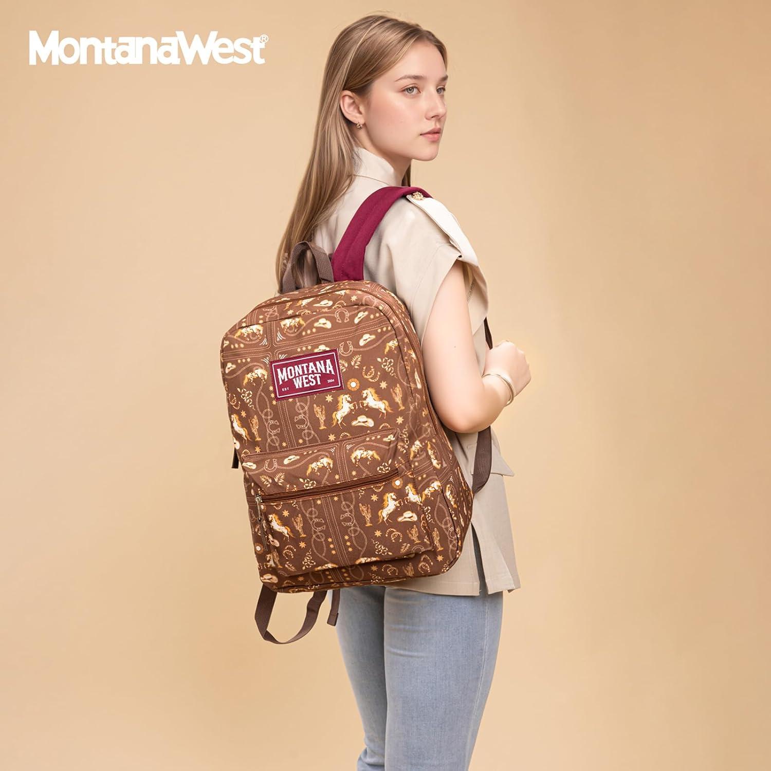 imageMontana West Backpack for Women Men 2 PCS Lightweight College Bookbags Casual Daypack Backpacks for Commute amp TravelWestern Coffee