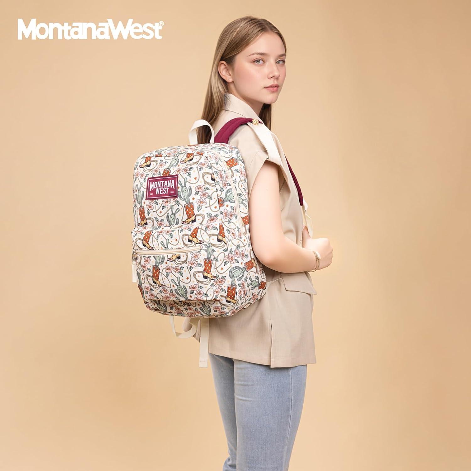 imageMontana West Backpack for Women Men 2 PCS Lightweight College Bookbags Casual Daypack Backpacks for Commute amp TravelWestern Khaki