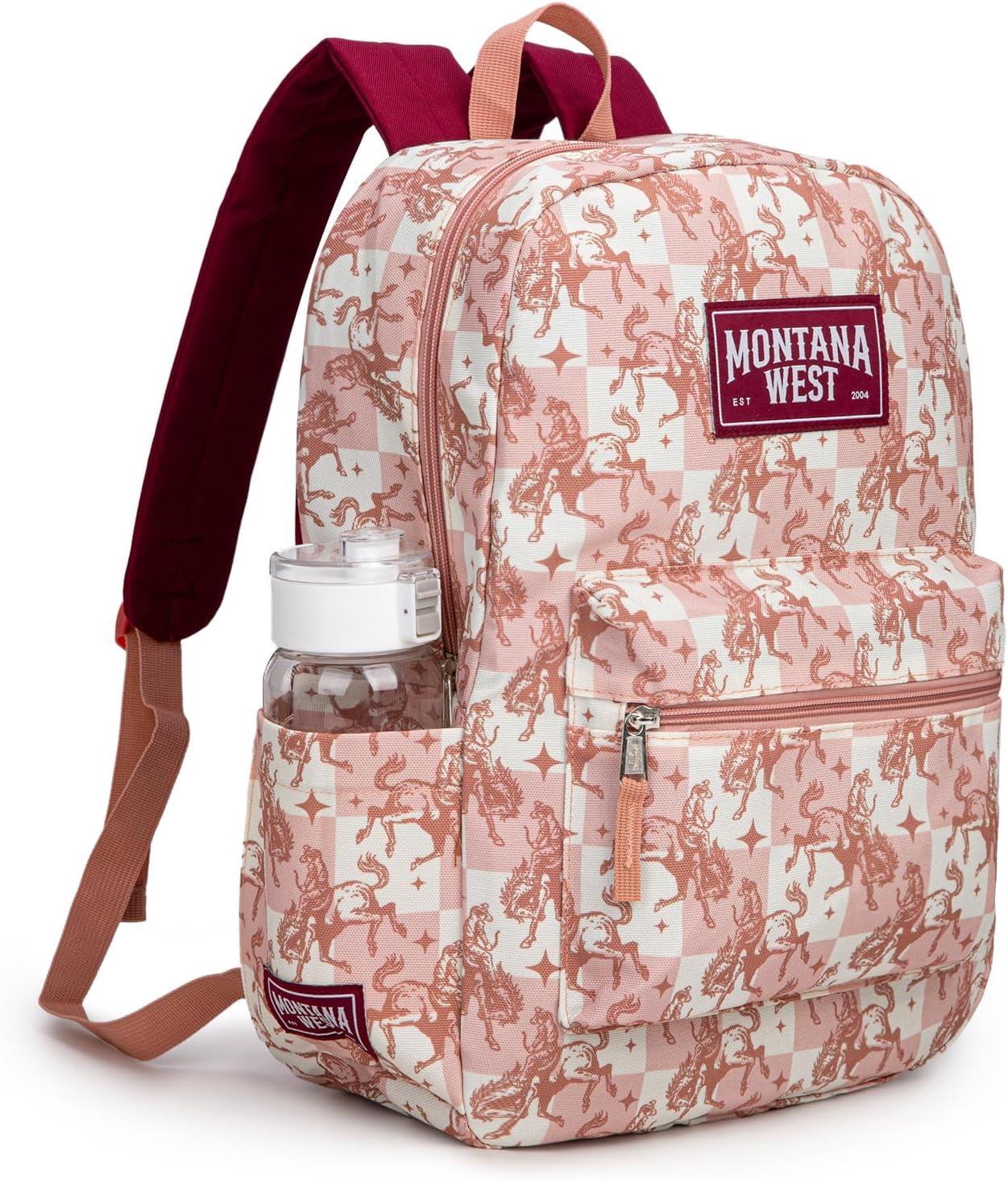 imageMontana West Backpack for Women Men 2 PCS Lightweight College Bookbags Casual Daypack Backpacks for Commute amp TravelWestern Pink