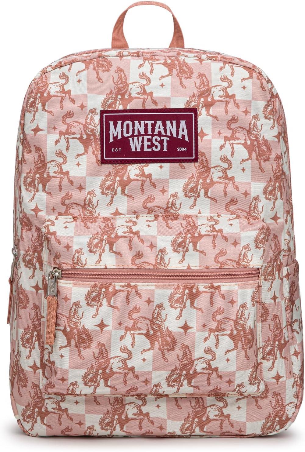 imageMontana West Backpack for Women Men 2 PCS Lightweight College Bookbags Casual Daypack Backpacks for Commute amp TravelWestern Pink