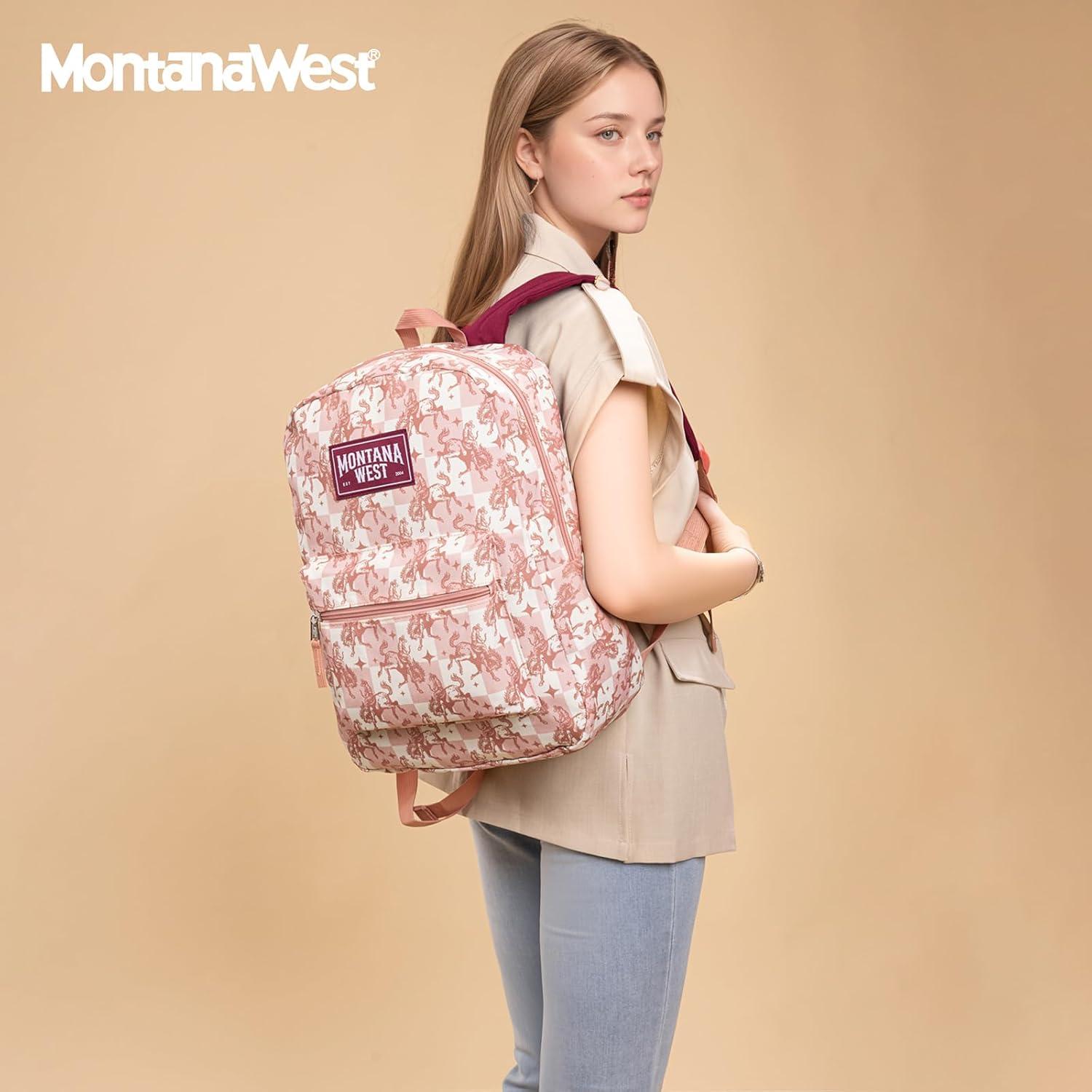 imageMontana West Backpack for Women Men 2 PCS Lightweight College Bookbags Casual Daypack Backpacks for Commute amp TravelWestern Pink