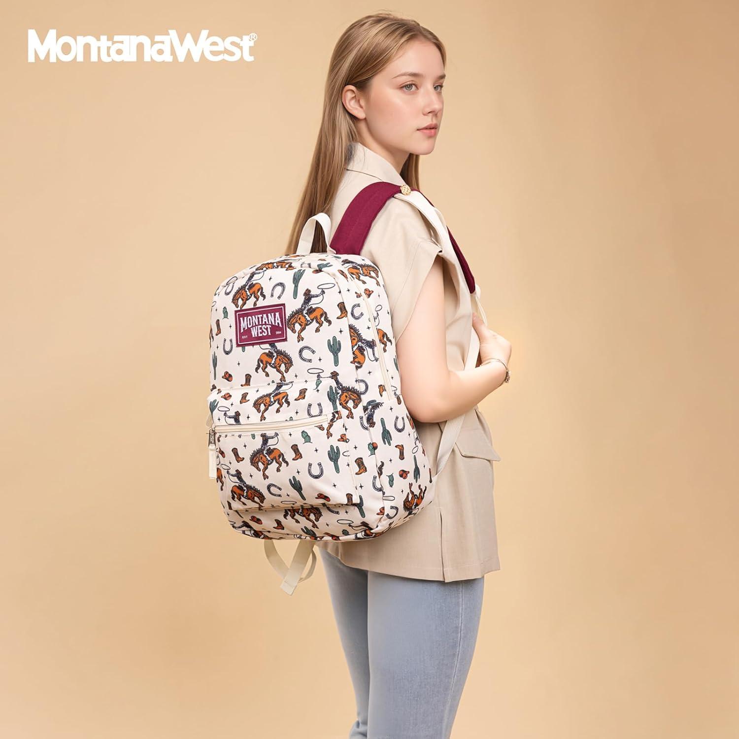 imageMontana West Backpack for Women Men 2 PCS Lightweight College Bookbags Casual Daypack Backpacks for Commute amp TravelWestern Tan