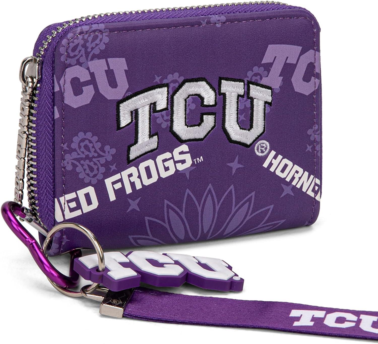imageMontana West Horned Frogs Clear Bag for Stadium Events Handbags for Sports FansZip Small Wallet with Wristlet Strap Bundle