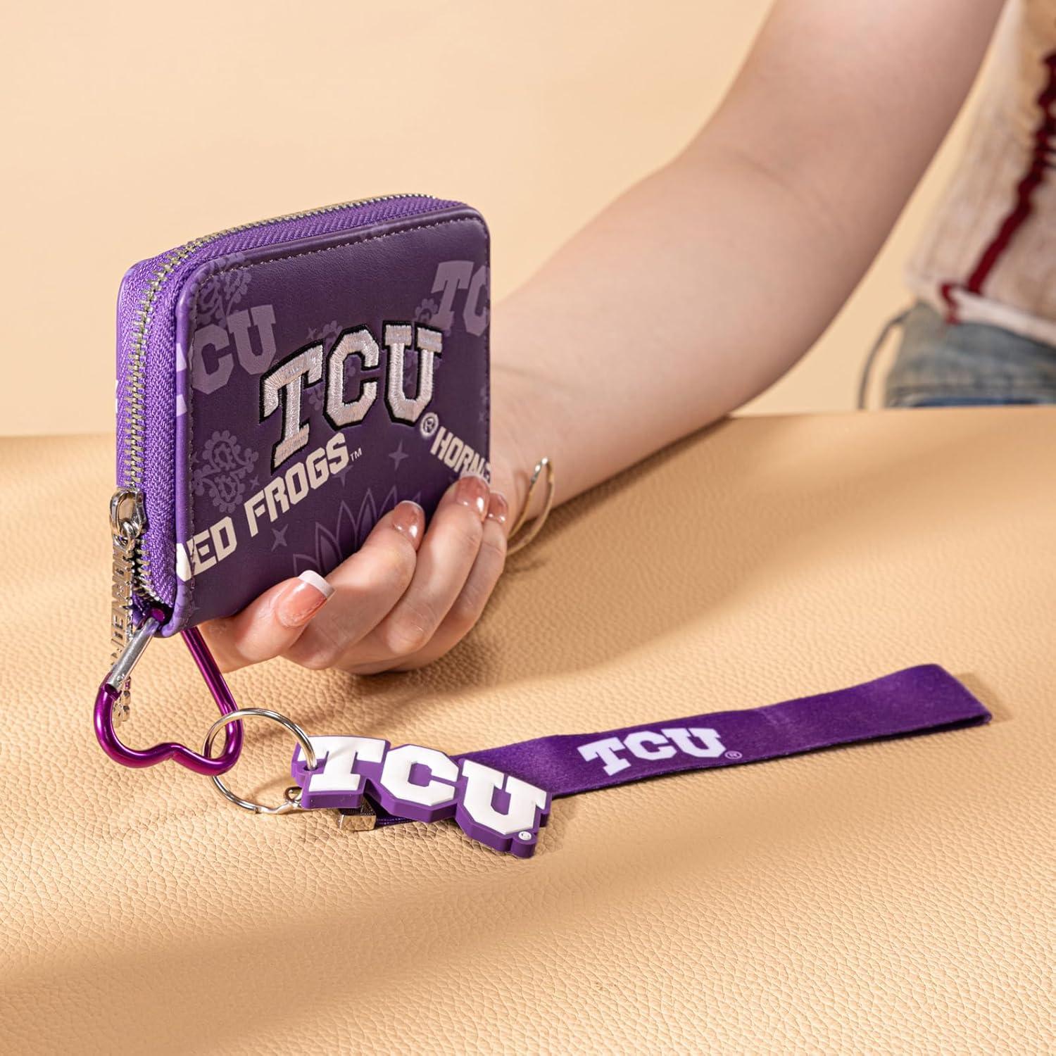 imageMontana West Horned Frogs Clear Bag for Stadium Events Handbags for Sports FansZip Small Wallet with Wristlet Strap Bundle