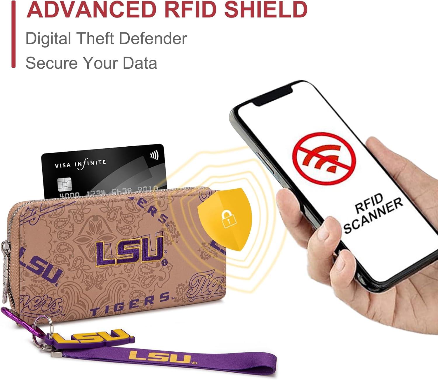 imageMontana West NCAA Team Officially Licensed Wristlet Purse for Women Stadium Wristlet Clutch with Keychain Small Game DayLsupurple