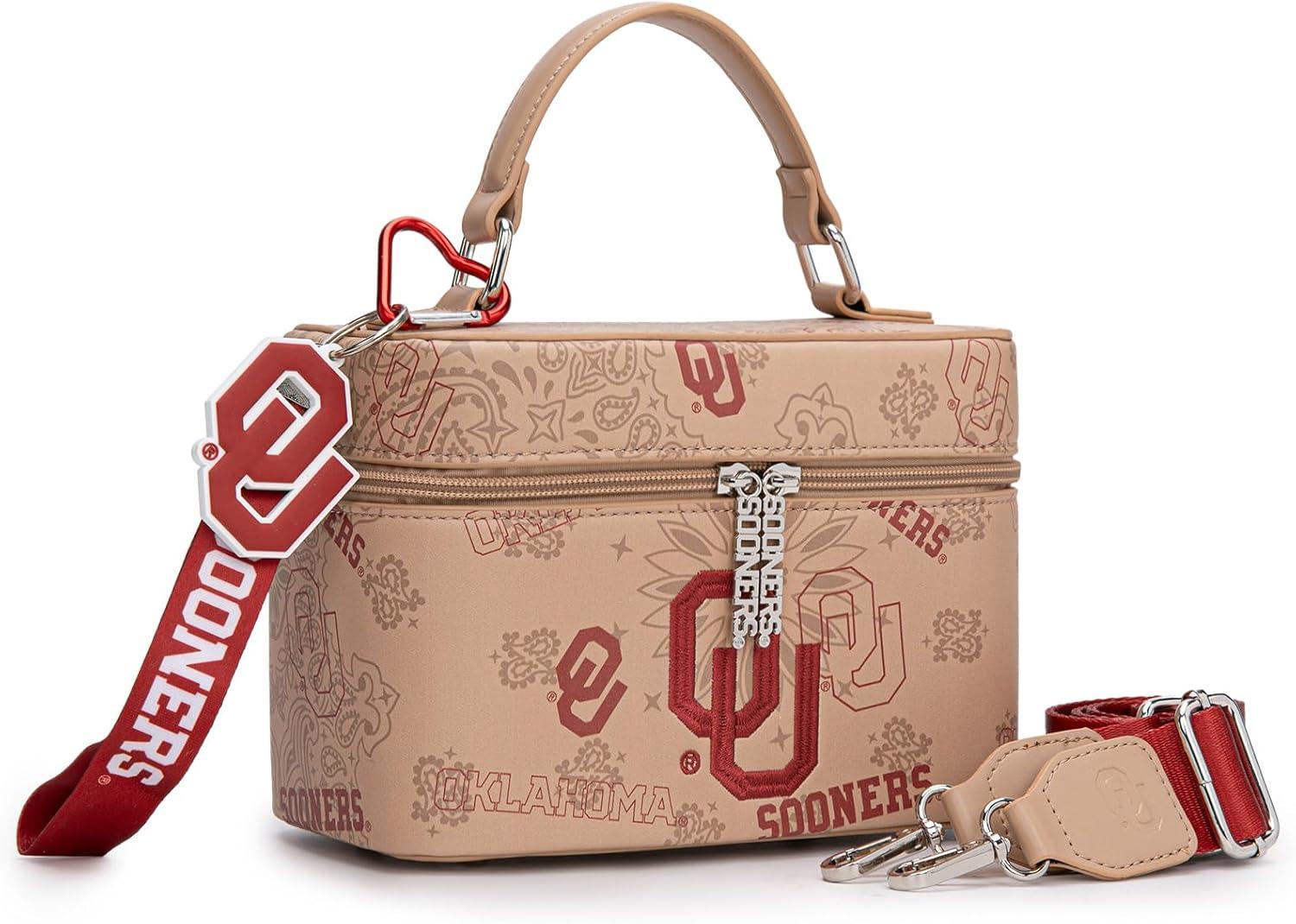 imageMontana West Oklahoma Sooners Game Day Bundle Box Crossbody Purse amp Zip Around Wallet with Lanyard Bundle