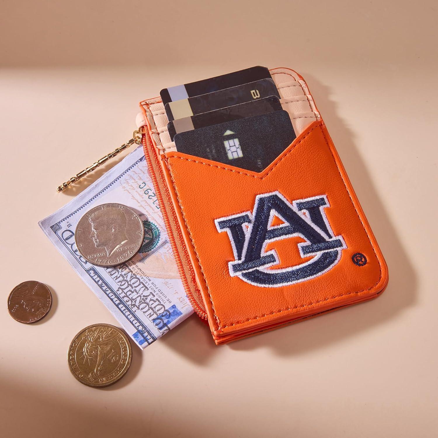 imageNCAA Licensed Slim RFID Blocking Card Holder Official Arkansas Razorbacks Slim Wallet with Keychain Leather Wallets Compact Comfortable Officially Licensed Stamped Logo Black NCAFU021BKAUOrange