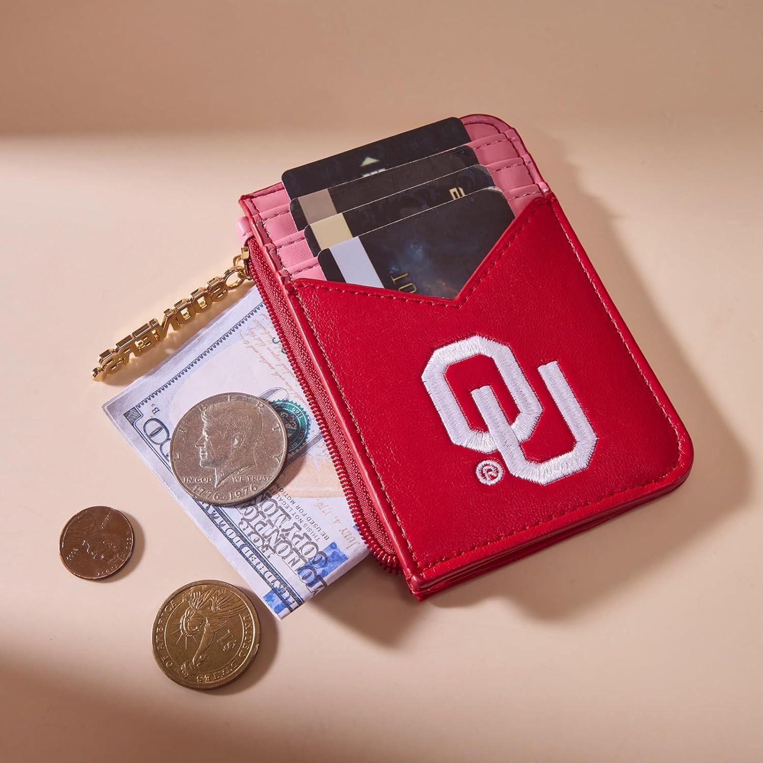 imageNCAA Licensed Slim RFID Blocking Card Holder Official Arkansas Razorbacks Slim Wallet with Keychain Leather Wallets Compact Comfortable Officially Licensed Stamped Logo Black NCAFU021BKOURed