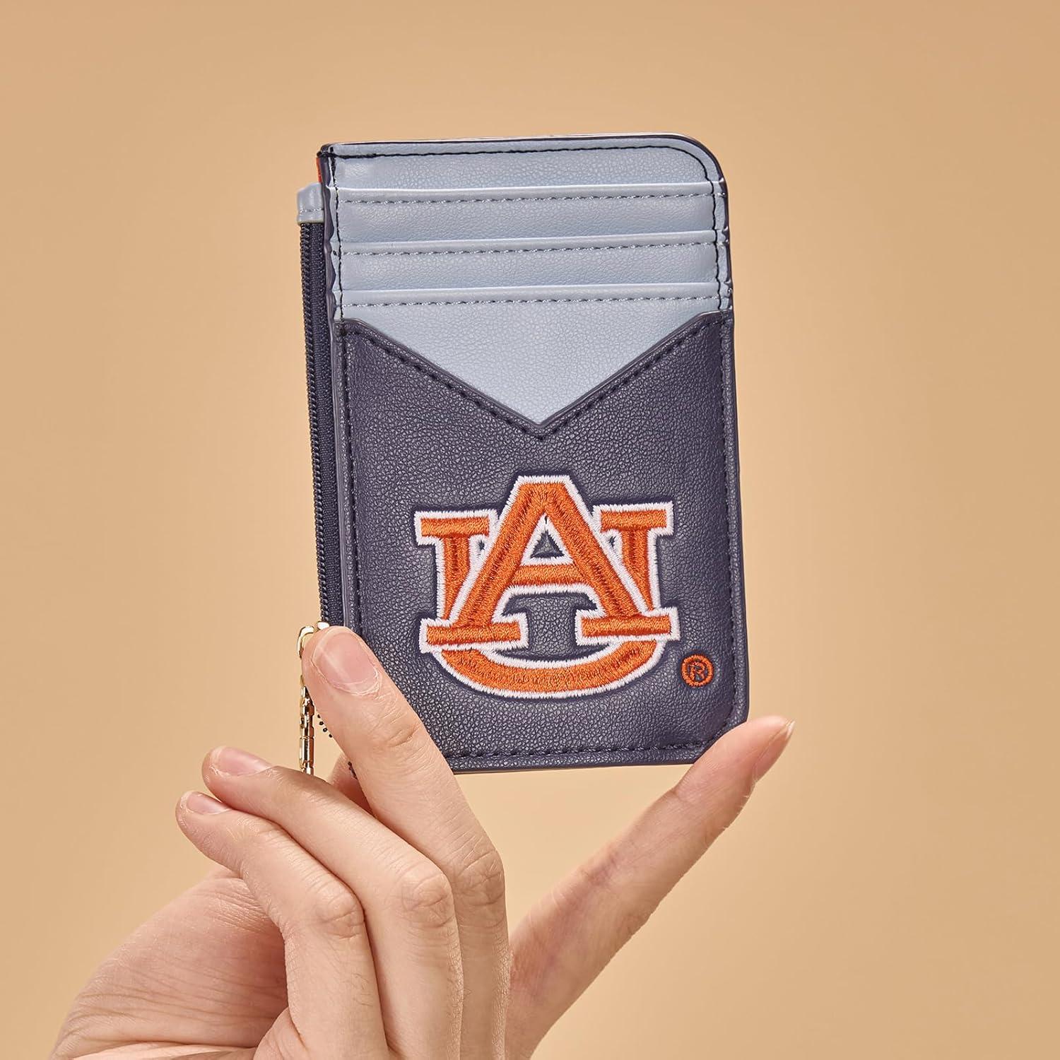 imageNCAA Licensed Slim RFID Blocking Card Holder Official Arkansas Razorbacks Slim Wallet with Keychain Leather Wallets Compact Comfortable Officially Licensed Stamped Logo Black NCAFU021BKAUNavy Blue