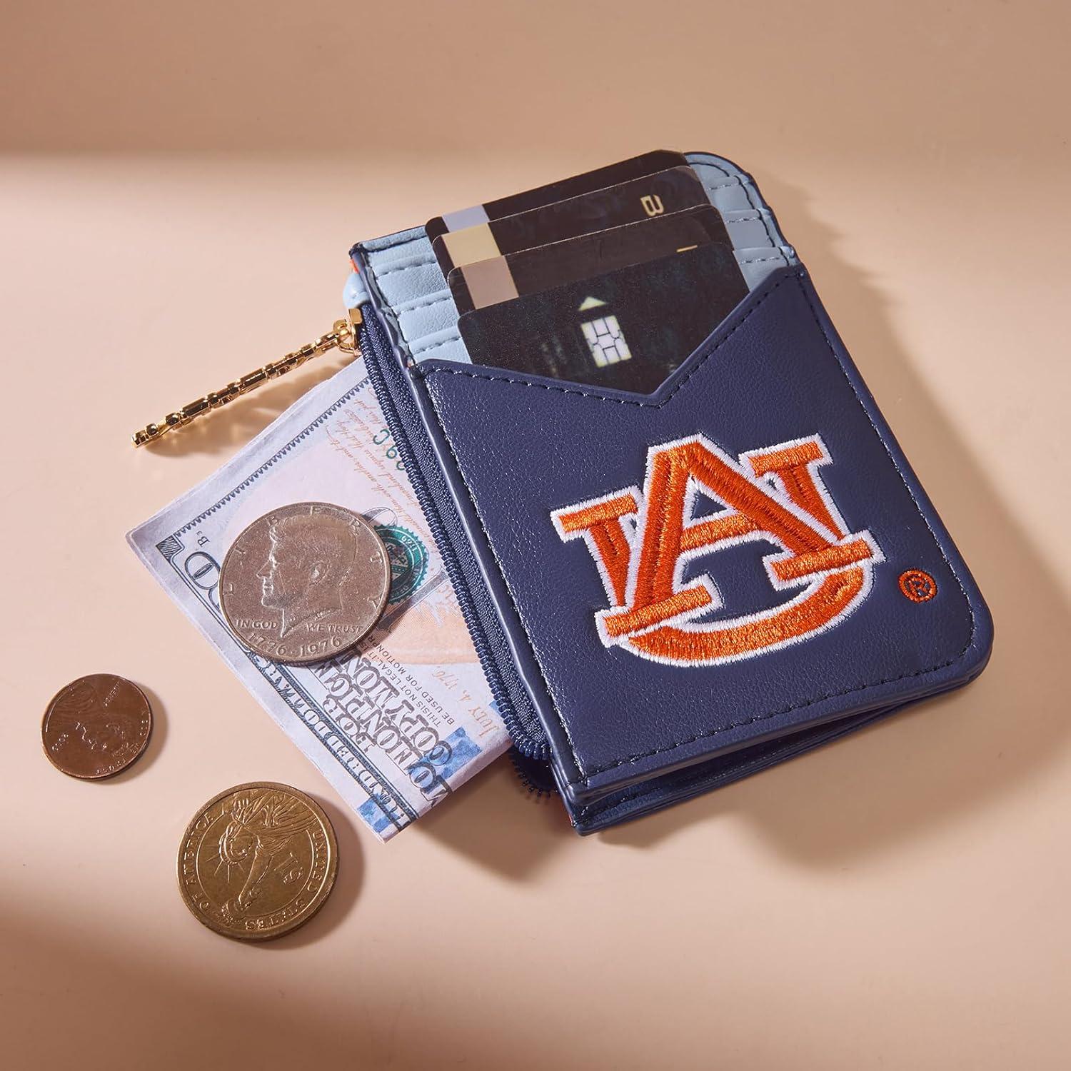 imageNCAA Licensed Slim RFID Blocking Card Holder Official Arkansas Razorbacks Slim Wallet with Keychain Leather Wallets Compact Comfortable Officially Licensed Stamped Logo Black NCAFU021BKAUNavy Blue