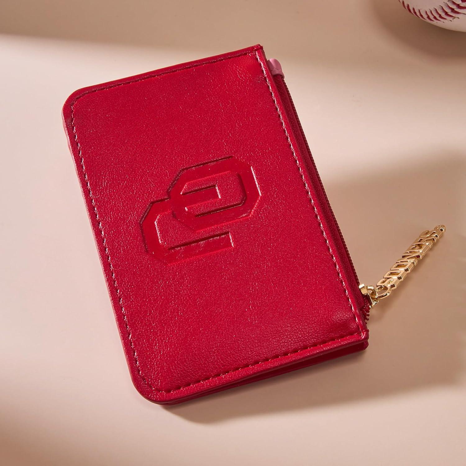 imageNCAA Licensed Slim RFID Blocking Card Holder Official Arkansas Razorbacks Slim Wallet with Keychain Leather Wallets Compact Comfortable Officially Licensed Stamped Logo Black NCAFU021BKOURed