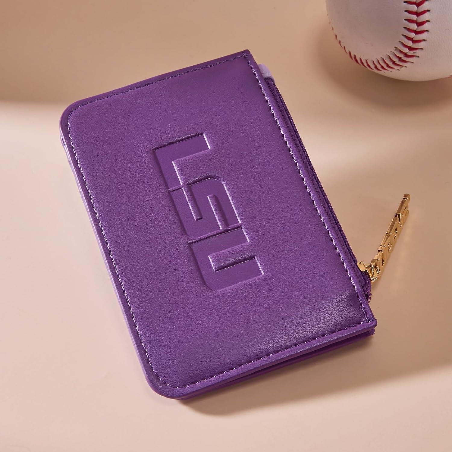 imageNCAA Licensed Slim RFID Blocking Card Holder Official Arkansas Razorbacks Slim Wallet with Keychain Leather Wallets Compact Comfortable Officially Licensed Stamped Logo Black NCAFU021BKLSUPurple