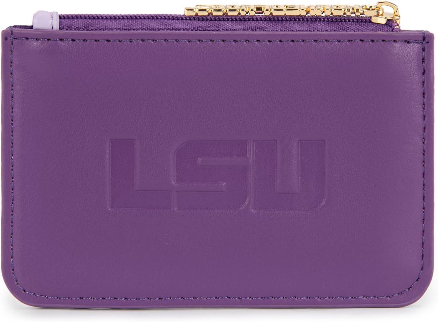 imageNCAA Licensed Slim RFID Blocking Card Holder Official Arkansas Razorbacks Slim Wallet with Keychain Leather Wallets Compact Comfortable Officially Licensed Stamped Logo Black NCAFU021BKLSUPurple