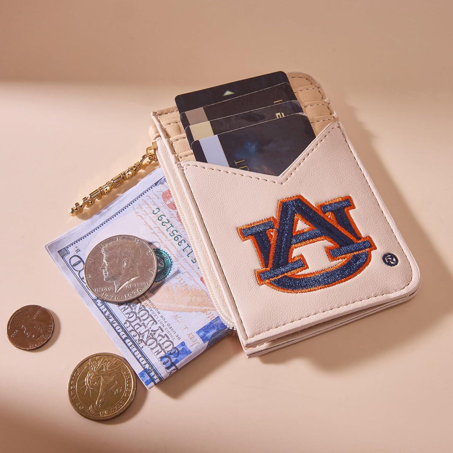 imageNCAA Licensed Slim RFID Blocking Card Holder Official Arkansas Razorbacks Slim Wallet with Keychain Leather Wallets Compact Comfortable Officially Licensed Stamped Logo Black NCAFU021BKAUApricot