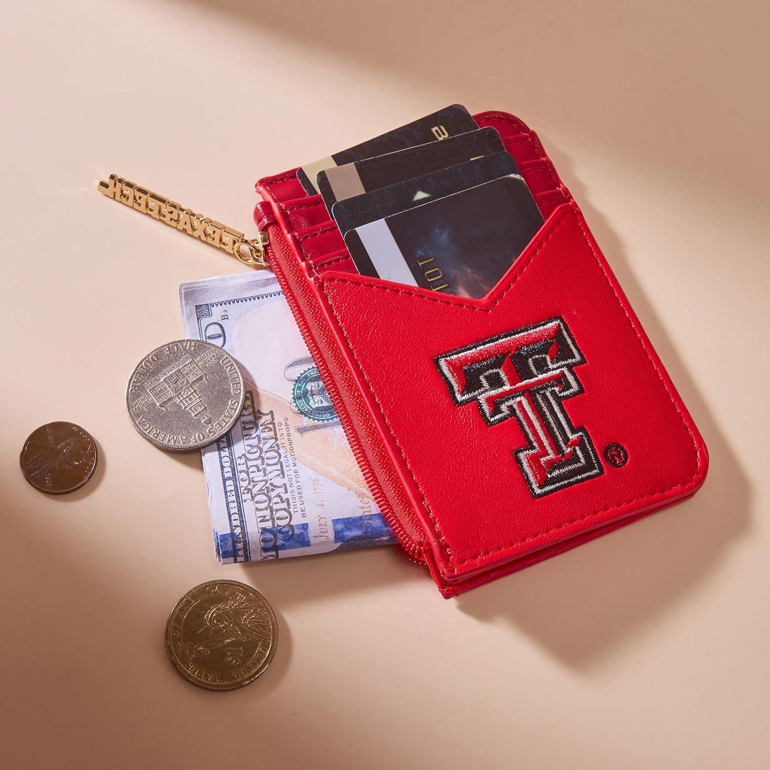imageNCAA Licensed Slim RFID Blocking Card Holder Official Arkansas Razorbacks Slim Wallet with Keychain Leather Wallets Compact Comfortable Officially Licensed Stamped Logo Black NCAFU021BKTTURed