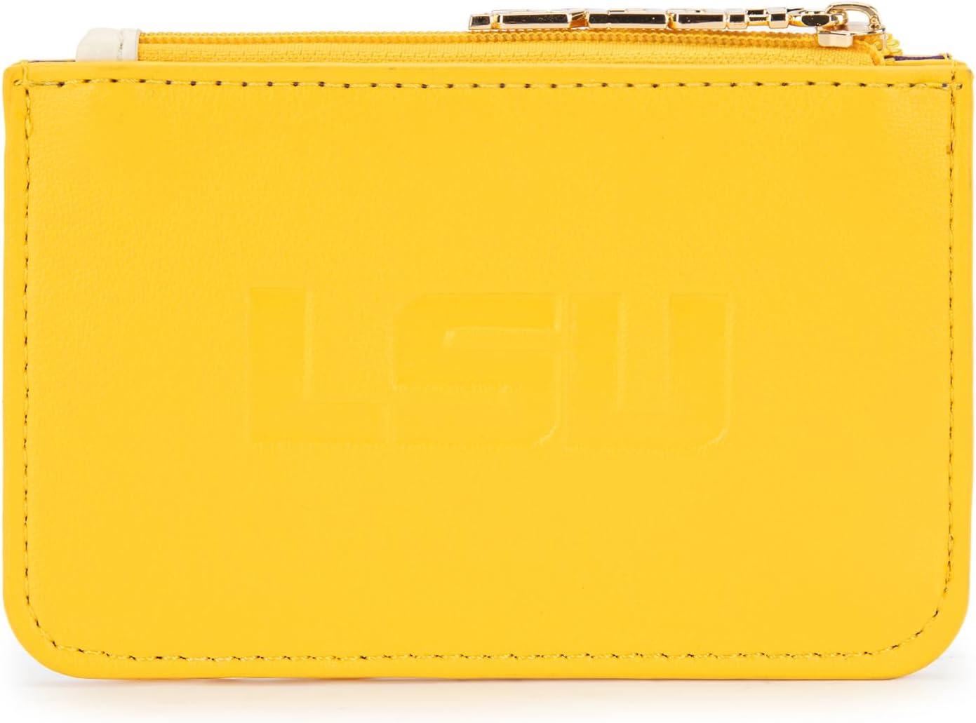 imageNCAA Licensed Slim RFID Blocking Card Holder Official Arkansas Razorbacks Slim Wallet with Keychain Leather Wallets Compact Comfortable Officially Licensed Stamped Logo Black NCAFU021BKLSUYellow