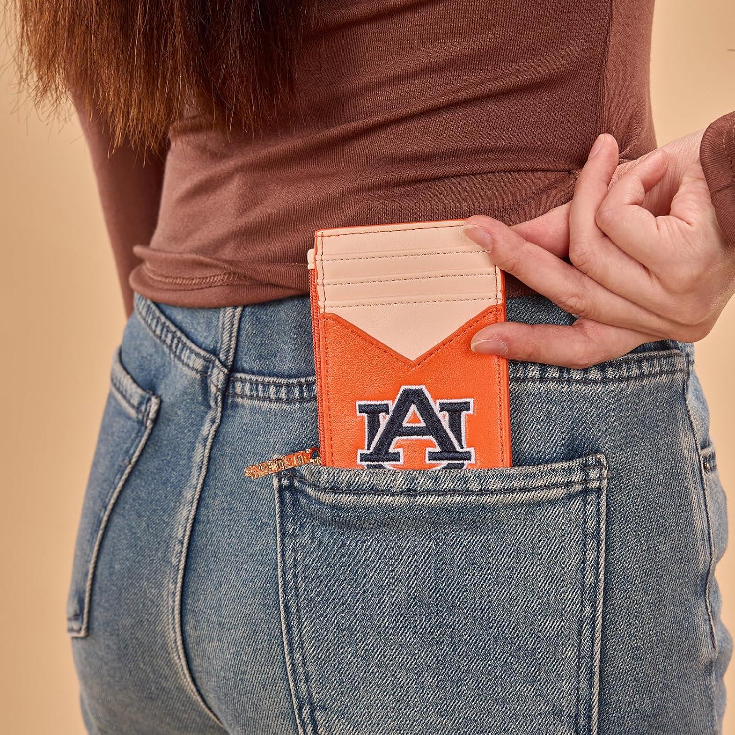 imageNCAA Licensed Slim RFID Blocking Card Holder Official Arkansas Razorbacks Slim Wallet with Keychain Leather Wallets Compact Comfortable Officially Licensed Stamped Logo Black NCAFU021BKAUOrange