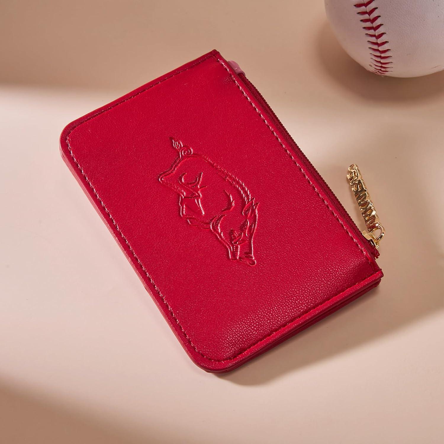 imageNCAA Licensed Slim RFID Blocking Card Holder Official Arkansas Razorbacks Slim Wallet with Keychain Leather Wallets Compact Comfortable Officially Licensed Stamped Logo Black NCAFU021BKAFURed