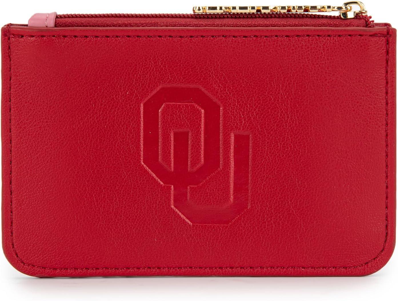 imageNCAA Licensed Slim RFID Blocking Card Holder Official Arkansas Razorbacks Slim Wallet with Keychain Leather Wallets Compact Comfortable Officially Licensed Stamped Logo Black NCAFU021BKOURed