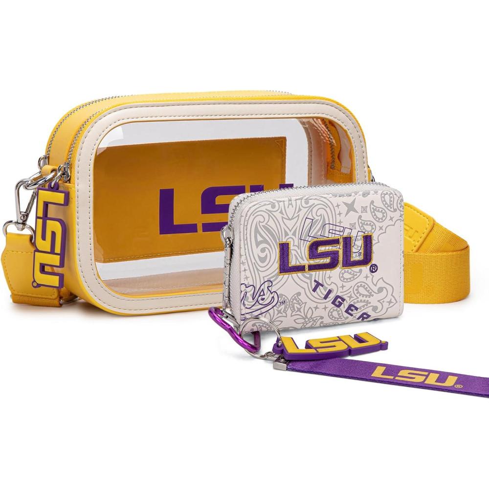 imageLSU Tigers Clear Handbag for Stadium Events Clear Purse with Removable Strap for ConcertsZip Small Wallet Bundle