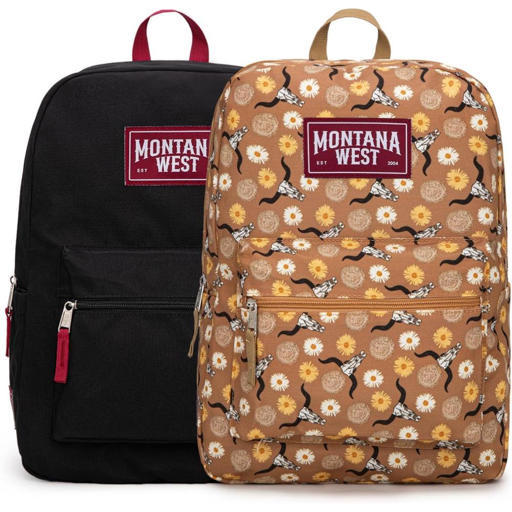 imageMontana West Backpack for Women Men 2 PCS Lightweight College Bookbags Casual Daypack Backpacks for Commute amp TravelWestern Brown