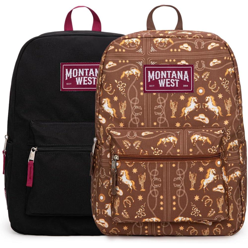 imageMontana West Backpack for Women Men 2 PCS Lightweight College Bookbags Casual Daypack Backpacks for Commute amp TravelWestern Coffee