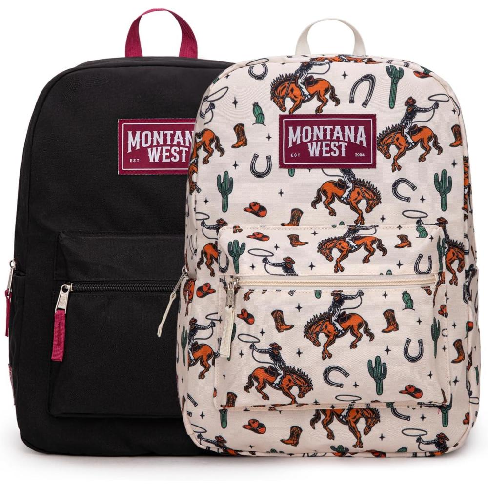 imageMontana West Backpack for Women Men 2 PCS Lightweight College Bookbags Casual Daypack Backpacks for Commute amp TravelWestern Tan