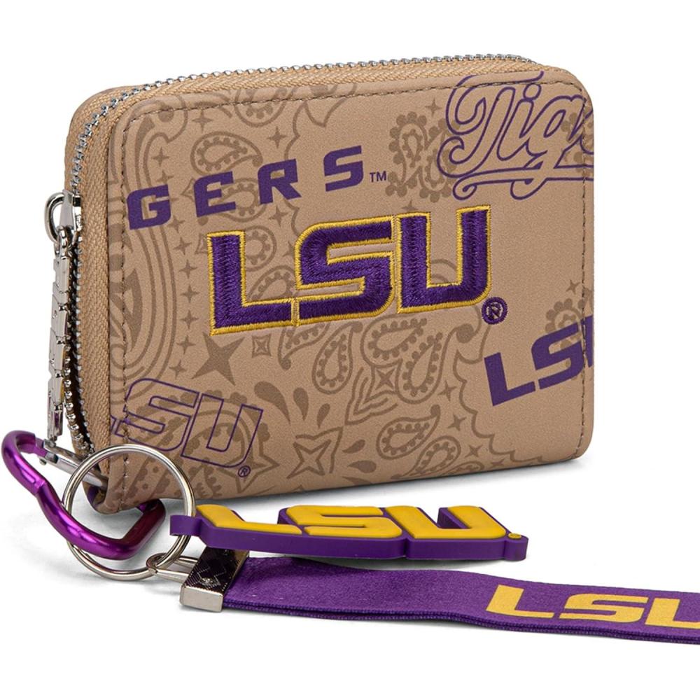 imageMontana West LSU Tigers Zip Around Small Wallet with Wristlet Strap  NCAA College Team Logo Paisley Print Purse for Fans NCLSU012PPLSUKhaki
