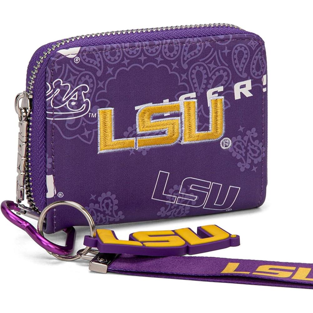 imageMontana West LSU Tigers Zip Around Small Wallet with Wristlet Strap  NCAA College Team Logo Paisley Print Purse for Fans NCLSU012PPLSUPurple
