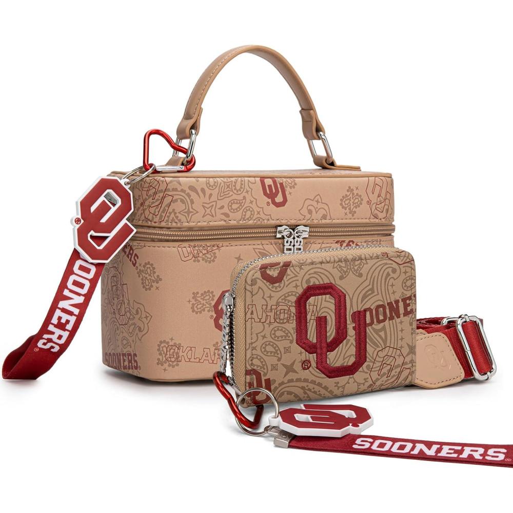 imageMontana West Oklahoma Sooners Game Day Bundle Box Crossbody Purse amp Zip Around Wallet with Lanyard Bundle