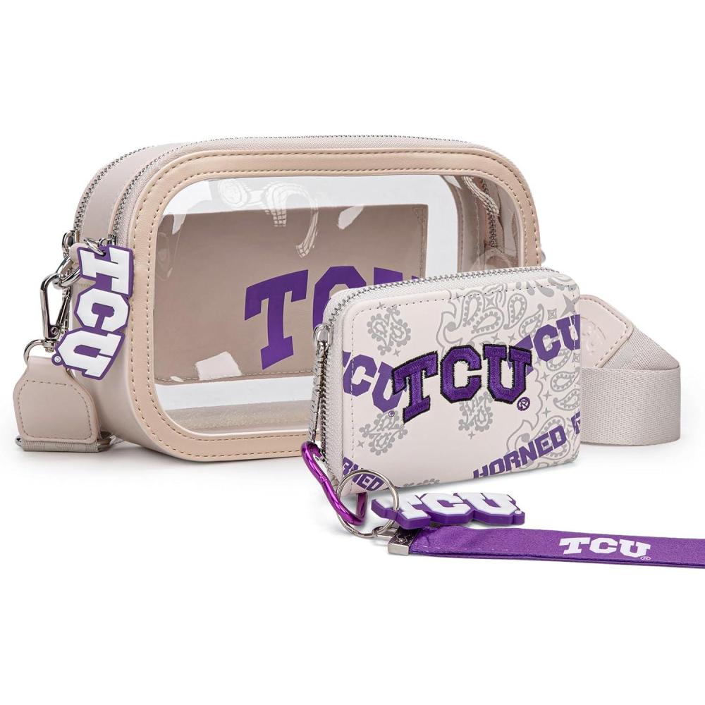 imageMontana West TCU Horned Frogs Clear Bag for Stadium Events HandbagsZip Around Small Wallet Bundle