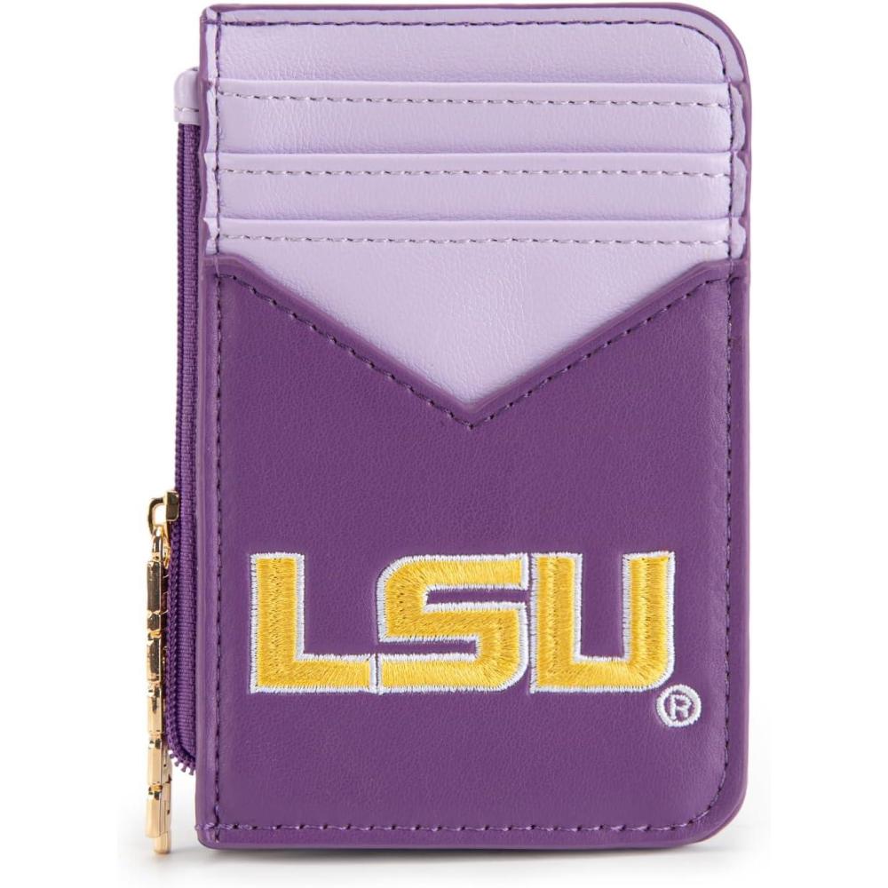 imageNCAA Licensed Slim RFID Blocking Card Holder Official Arkansas Razorbacks Slim Wallet with Keychain  Leather Wallets Compact Comfortable  Officially Licensed Stamped Logo  Black NCAFU021BKLSUPurple