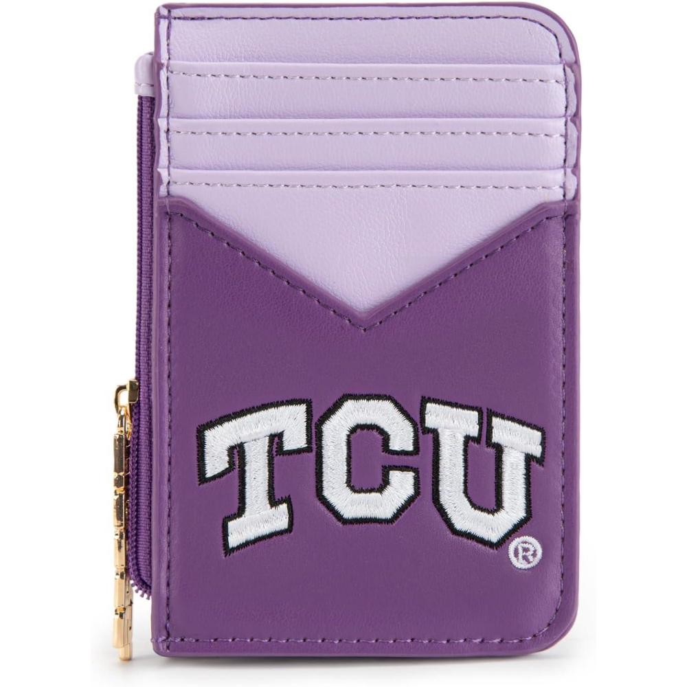imageNCAA Licensed Slim RFID Blocking Card Holder Official Arkansas Razorbacks Slim Wallet with Keychain  Leather Wallets Compact Comfortable  Officially Licensed Stamped Logo  Black NCAFU021BKTCUPurple