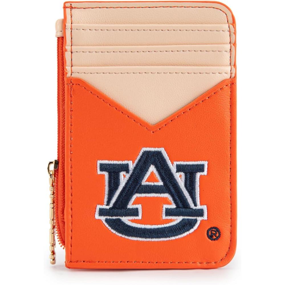imageNCAA Licensed Slim RFID Blocking Card Holder Official Arkansas Razorbacks Slim Wallet with Keychain  Leather Wallets Compact Comfortable  Officially Licensed Stamped Logo  Black NCAFU021BKAUOrange