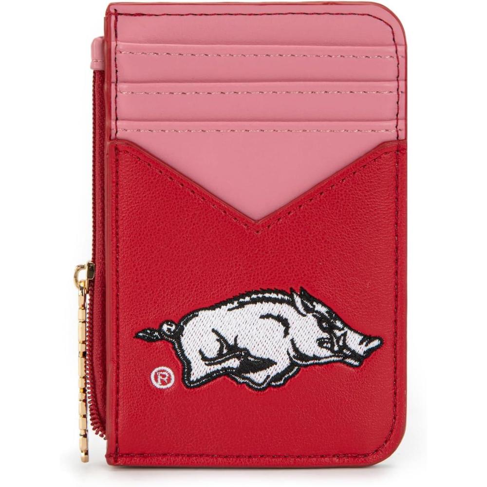 imageNCAA Licensed Slim RFID Blocking Card Holder Official Arkansas Razorbacks Slim Wallet with Keychain  Leather Wallets Compact Comfortable  Officially Licensed Stamped Logo  Black NCAFU021BKAFURed