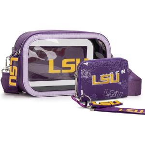 Fighting Tigers Clear Bag for Stadium Events Clear Purse with Removable Strap for Concerts+Zip Around Small Wallet Bundle