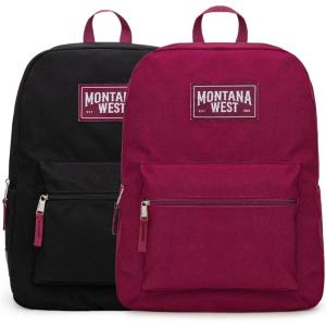 Montana West Backpack for Women Men 2 PCS Lightweight College Bookbags Casual Daypack Backpacks for Commute & Travel(*Black & Burgundy)