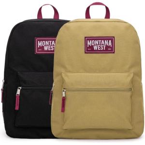 Montana West Backpack for Women Men 2 PCS Lightweight College Bookbags Casual Daypack Backpacks for Commute & Travel(Black & Khaki)