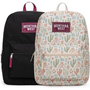 Montana West Backpack for Women Men 2 PCS Lightweight College Bookbags Casual Daypack Backpacks for Commute & Travel(Western Beige)