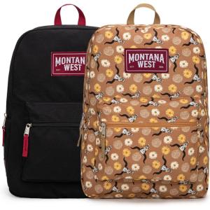 Montana West Backpack for Women Men 2 PCS Lightweight College Bookbags Casual Daypack Backpacks for Commute & Travel(Western Brown)
