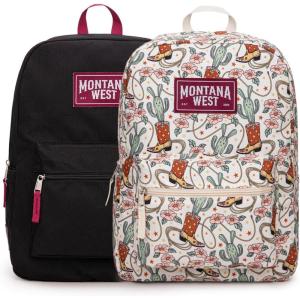 Montana West Backpack for Women Men 2 PCS Lightweight College Bookbags Casual Daypack Backpacks for Commute & Travel(Western Khaki)