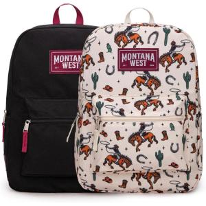 Montana West Backpack for Women Men 2 PCS Lightweight College Bookbags Casual Daypack Backpacks for Commute & Travel(Western Tan)