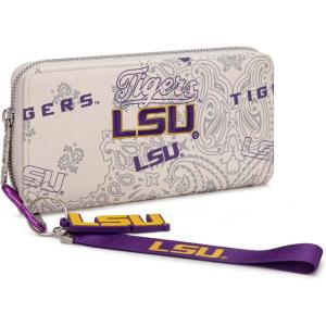 Montana West NCAA Team Officially Licensed Wristlet Purse for Women, Stadium Wristlet Clutch with Keychain, Small Game Day(Lsu-khaki)