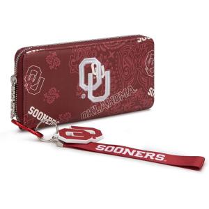 Montana West NCAA Team Officially Licensed Wristlet Purse for Women, Stadium Wristlet Clutch with Keychain, Small Game Day(Ou-red)