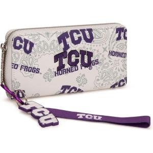 Montana West NCAA Team Officially Licensed Wristlet Purse for Women, Stadium Wristlet Clutch with Keychain, Small Game Day(Tcu-beige)