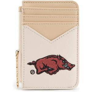 NCAA Licensed Slim RFID Blocking Card Holder, Official Arkansas Razorbacks Slim Wallet with Keychain – Leather Wallets Compact Comfortable | Officially Licensed Stamped Logo | Black, NC-AFU021BK(AFU-Beige)