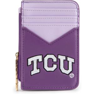 NCAA Licensed Slim RFID Blocking Card Holder, Official Arkansas Razorbacks Slim Wallet with Keychain – Leather Wallets Compact Comfortable | Officially Licensed Stamped Logo | Black, NC-AFU021BK(TCU-Purple)