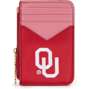 NCAA Licensed Slim RFID Blocking Card Holder, Official Arkansas Razorbacks Slim Wallet with Keychain – Leather Wallets Compact Comfortable | Officially Licensed Stamped Logo | Black, NC-AFU021BK(OU-Red)