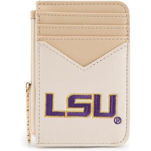 NCAA Licensed Slim RFID Blocking Card Holder, Official Arkansas Razorbacks Slim Wallet with Keychain – Leather Wallets Compact Comfortable | Officially Licensed Stamped Logo | Black, NC-AFU021BK(LSU-Beige)